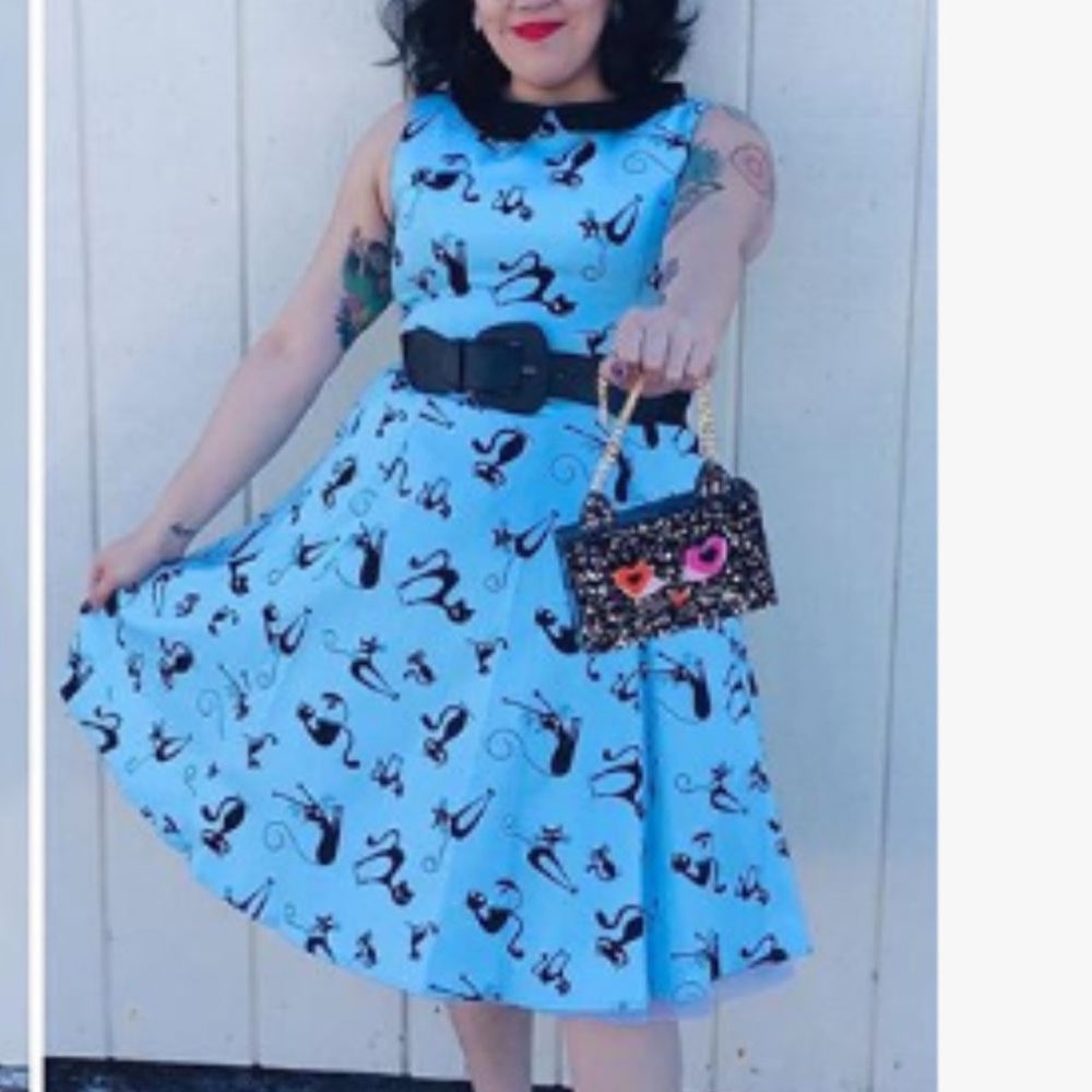 EVA ROSE Cat Elegant Blue and Black Retro Dress S